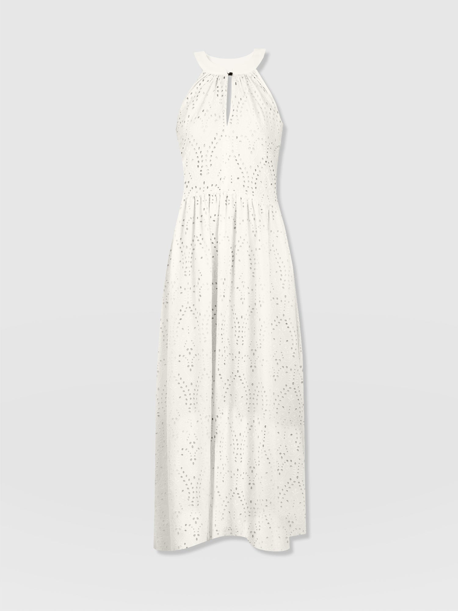 Zoey Halter Neck Dress - White Broderie